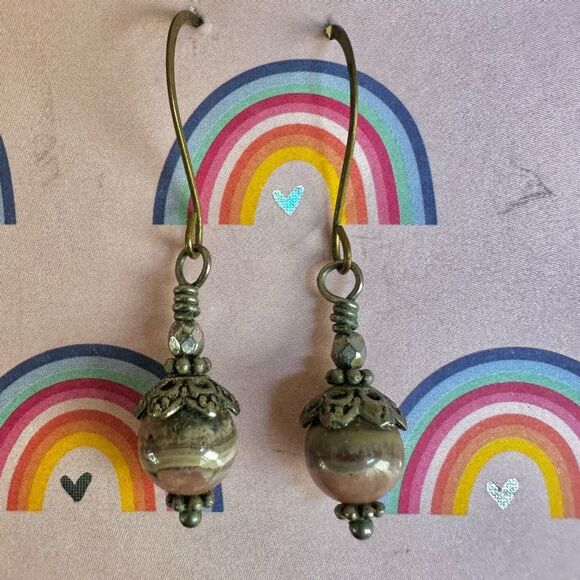 Rhodochrosite Beaded Dangle Earrings - Picture 7 of 9